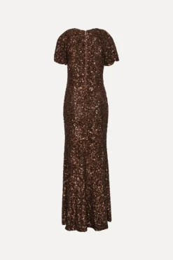 Sequins Midi V-neck Dress Dark Brown