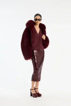 Sequins Pencil Skirt Burgundy