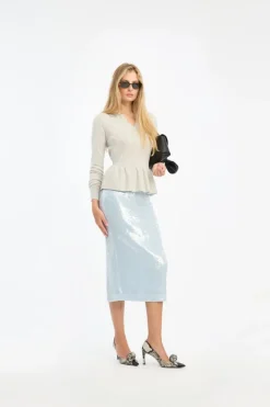 Sequins Pencil Skirt Light Blue