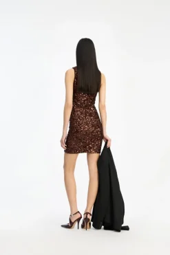 Sequins Sleeveless Dress Dark Brown