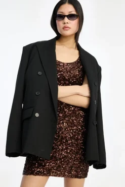 Sequins Sleeveless Dress Dark Brown