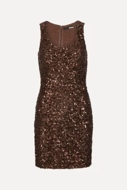 Sequins Sleeveless Dress Dark Brown