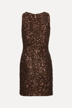 Sequins Sleeveless Dress Dark Brown