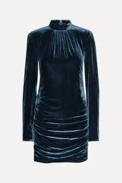 Silk Velvet Ls Mini Dress Dark Blue