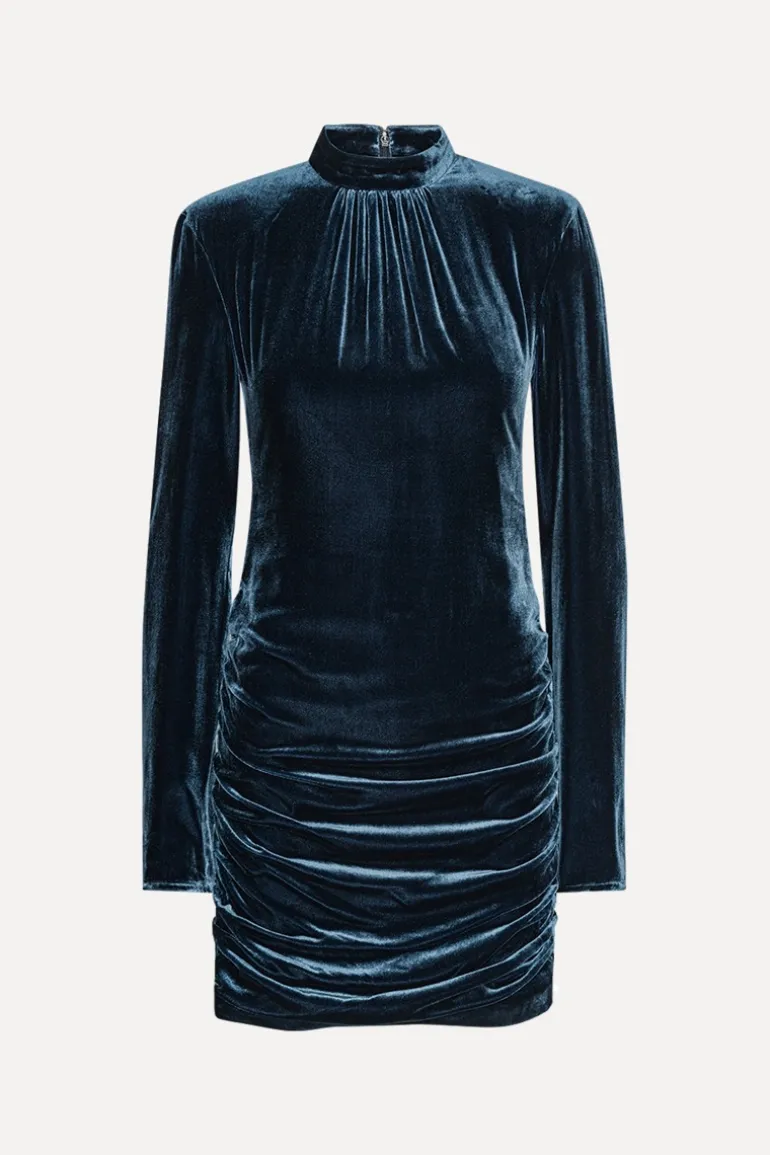 Silk Velvet Ls Mini Dress Dark Blue