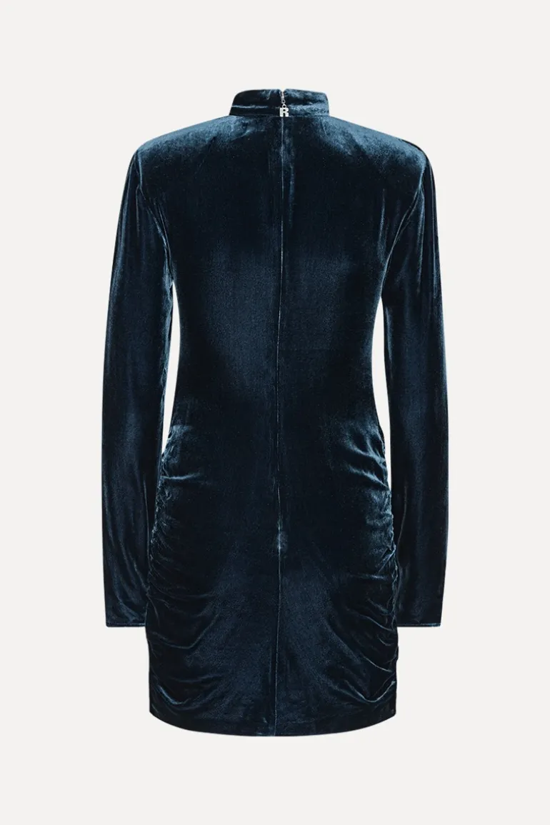 Silk Velvet Ls Mini Dress Dark Blue