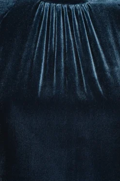Silk Velvet Ls Mini Dress Dark Blue