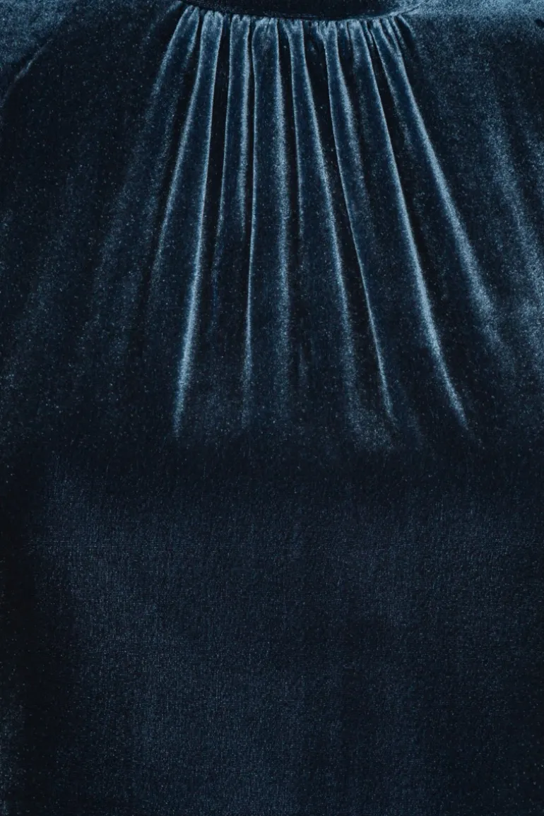 Silk Velvet Ls Mini Dress Dark Blue