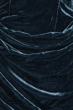Silk Velvet Slit Dress Dark Blue
