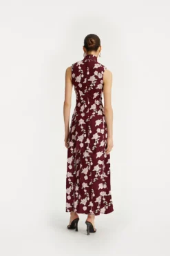 Sleeveless Maxi Dress Bordeaux Flower Print