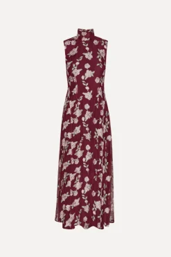 Sleeveless Maxi Dress Bordeaux Flower Print