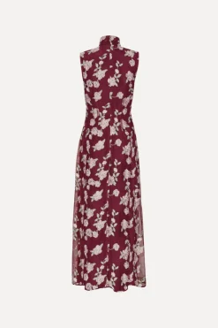 Sleeveless Maxi Dress Bordeaux Flower Print