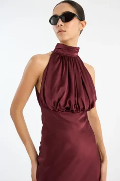 Sleeveless Silk Dress Burgundy