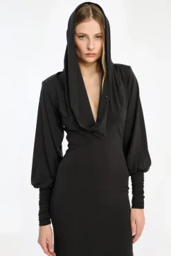 Slinky Hooded Dress Black