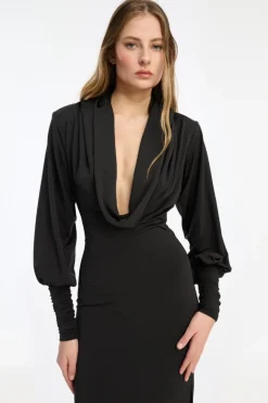 Slinky Hooded Dress Black