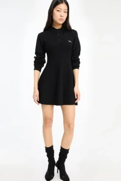 Slinky Knit Polo Dress Black