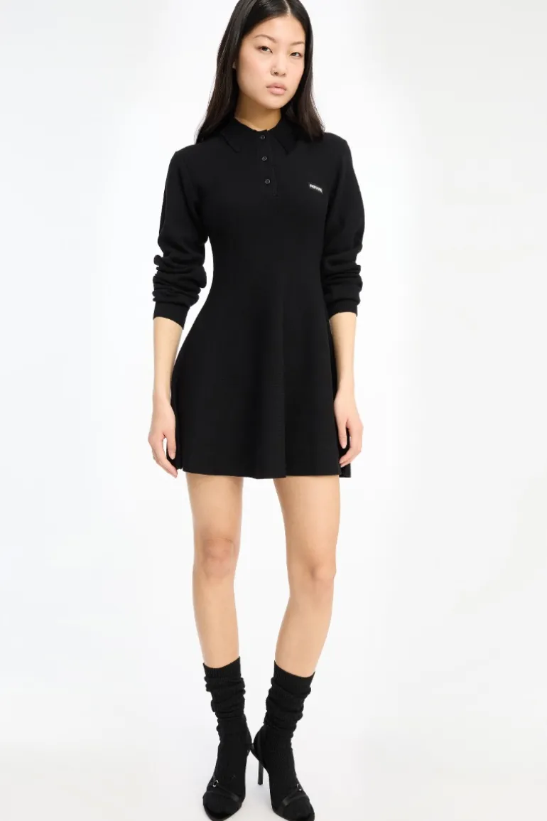 Slinky Knit Polo Dress Black