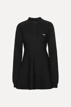 Slinky Knit Polo Dress Black
