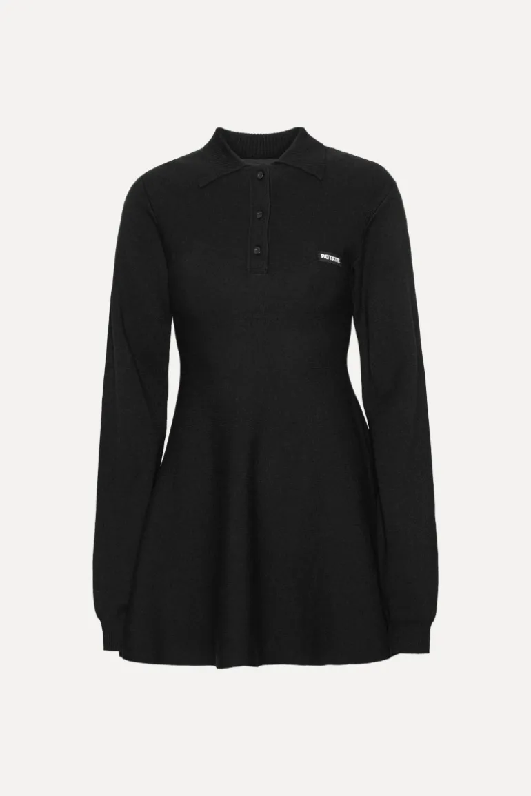 Slinky Knit Polo Dress Black