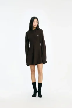 Slinky Knit Polo Dress Dark Brown