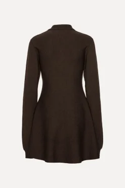 Slinky Knit Polo Dress Dark Brown