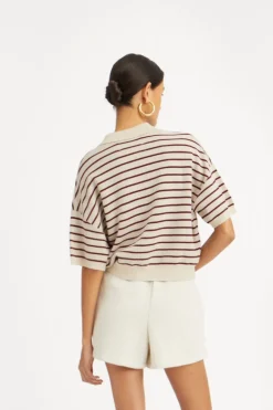 Slinky Knit Polo Striped Beige