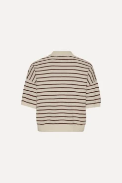 Slinky Knit Polo Striped Beige