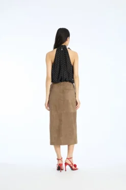 Suede Midi Pencil Skirt Brown