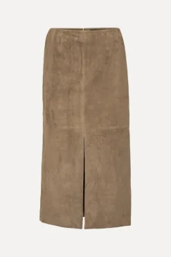 Suede Midi Pencil Skirt Brown