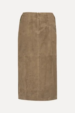 Suede Midi Pencil Skirt Brown