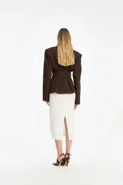 Suiting Belted Blazer Dark Brown