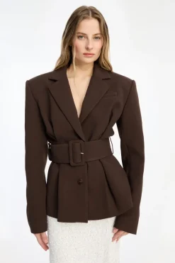 Suiting Belted Blazer Dark Brown