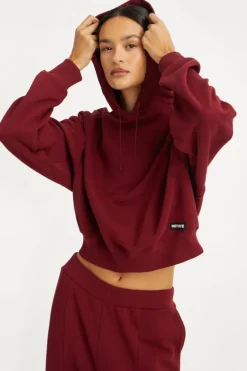 Terry Back Cropped Hoodie Bordeaux