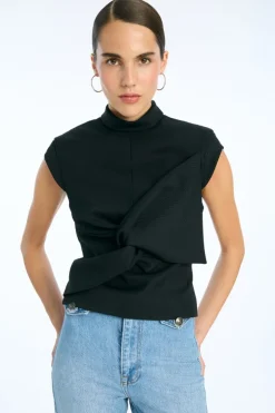 Top W/ Draped Bow Black