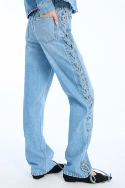 Twisted Lacing Jeans Blue