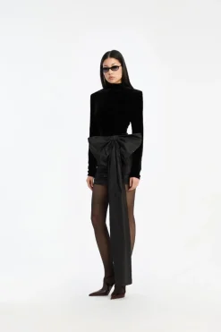 Velvet Bow Mini Dress Black