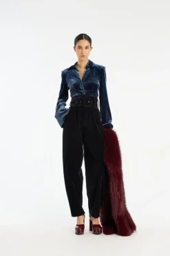 Velvet Carrot Pants Dark Blue