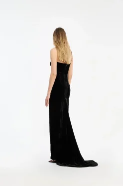 Velvet Maxi Train Dress Black