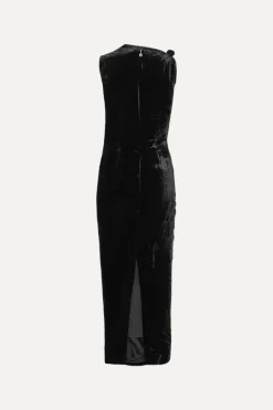 Velvet Ruched Midi Dress Black
